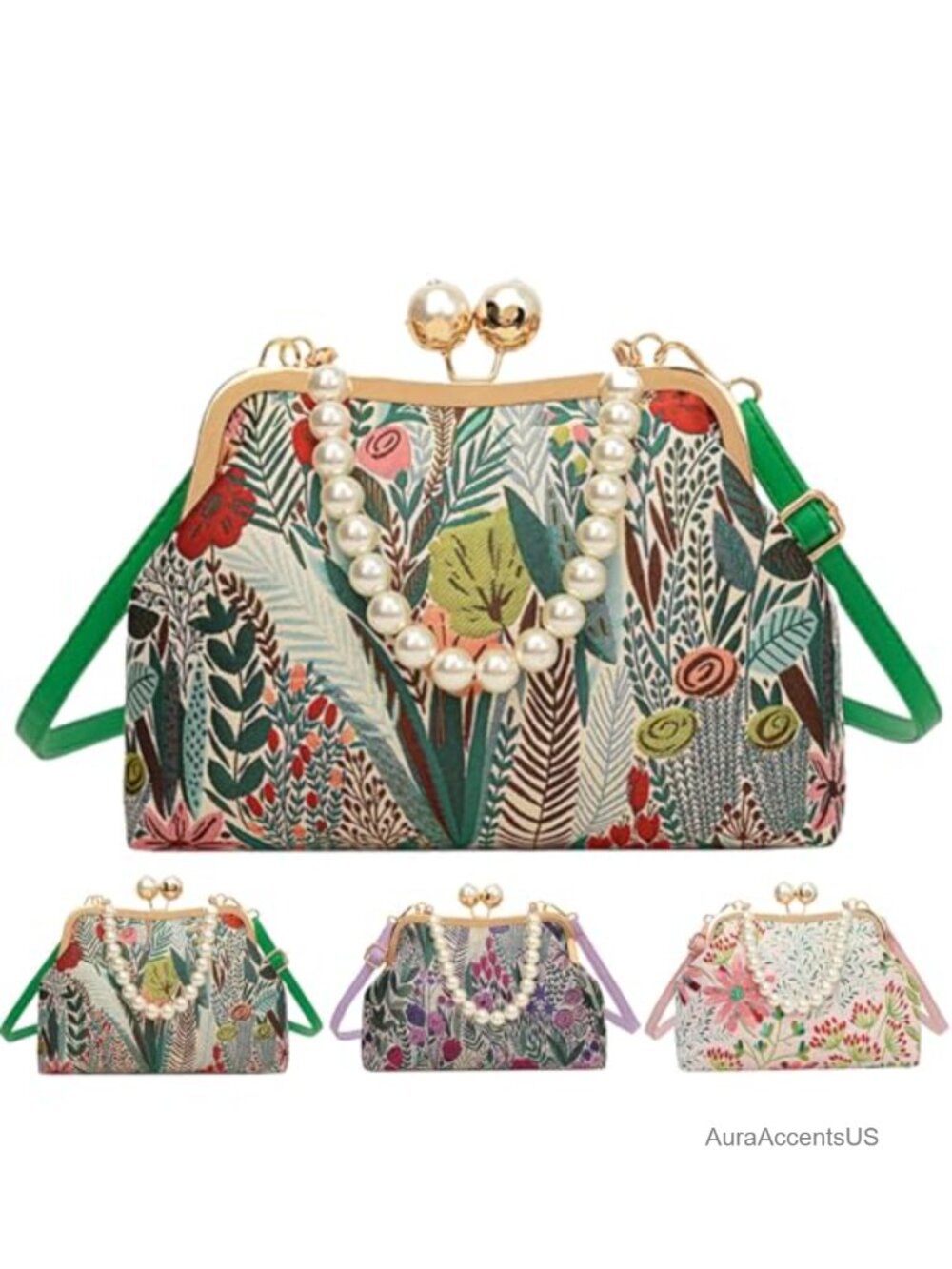 Floral & Leaf Print Crossbody Bag Adjustable Strap Sling Handbag